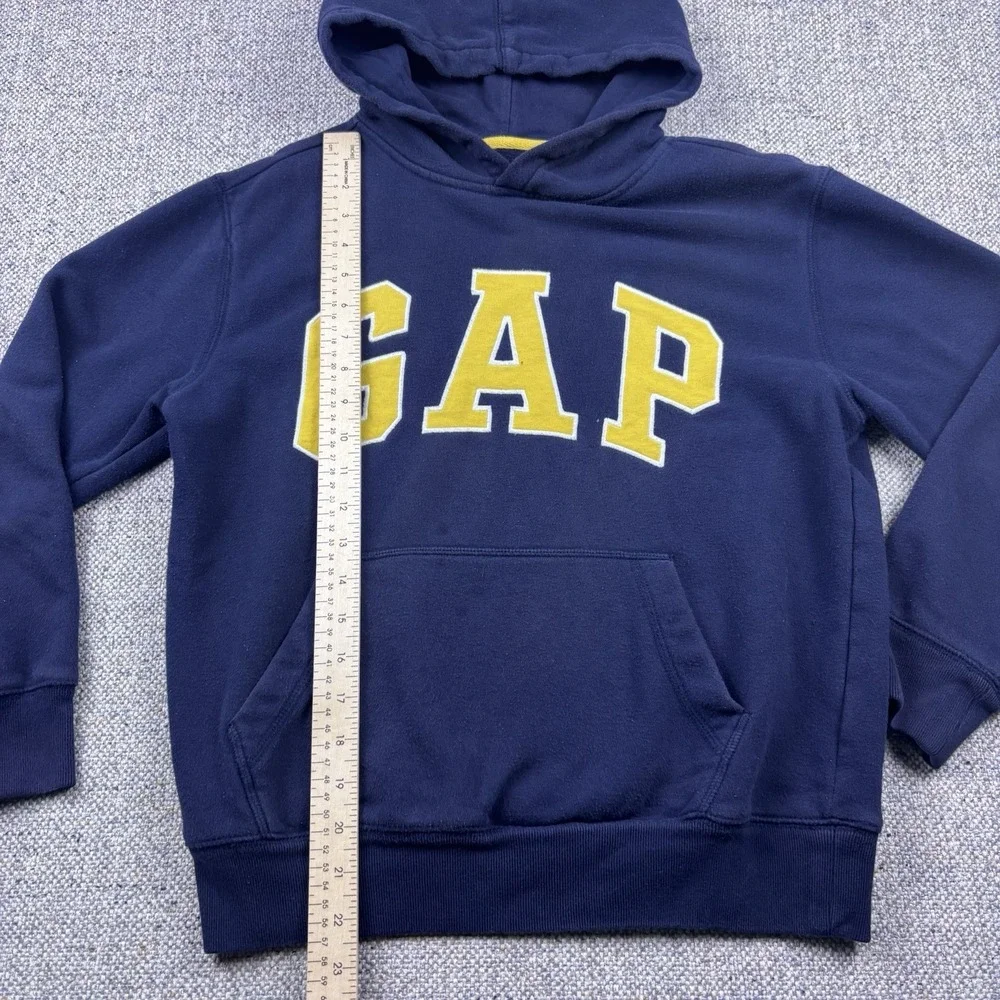 Gap Kids Fleece Hoodie Navy Blue Yellow Arch Spellout Logo Pullover Youth Sz XL